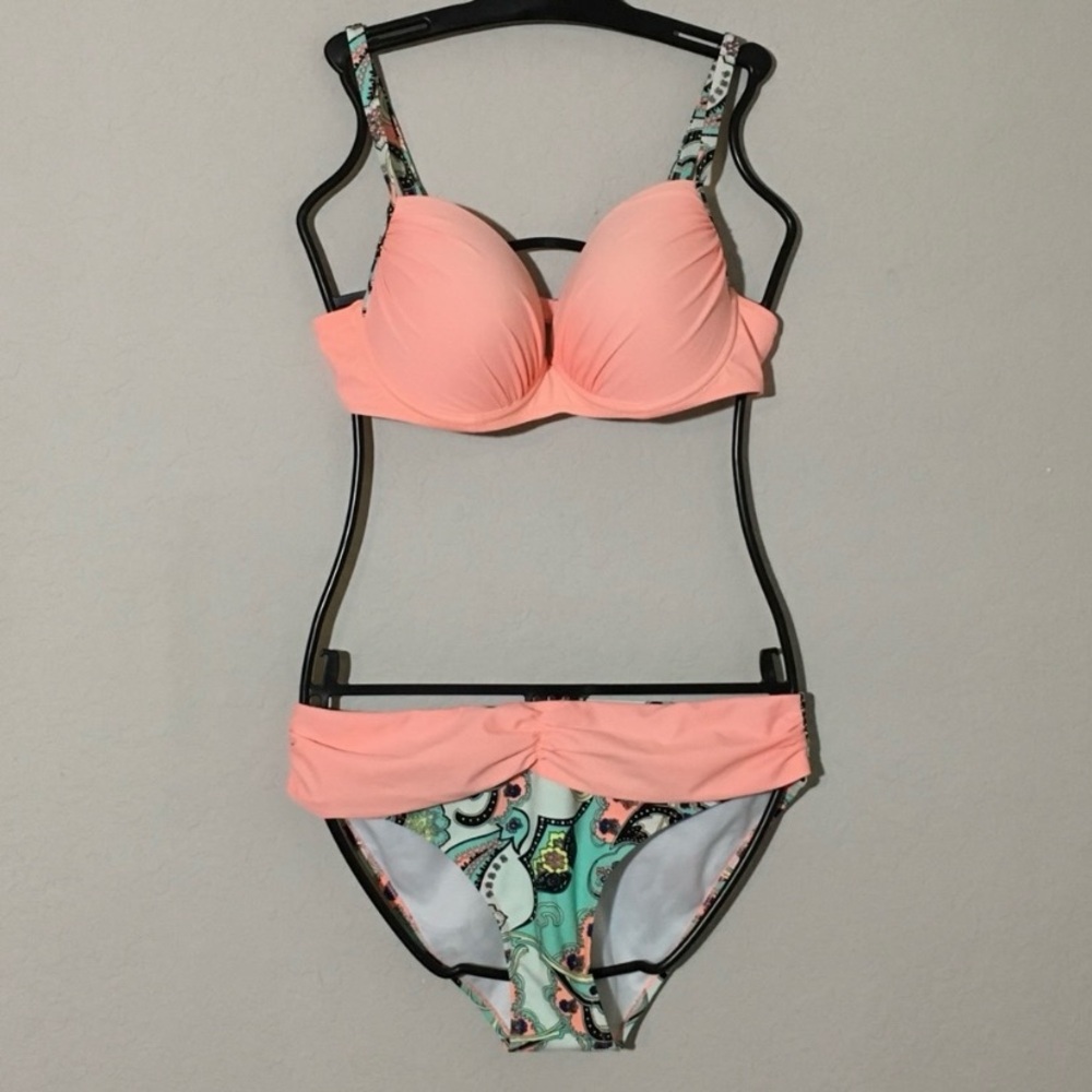 Peach Paisley Bikini Set